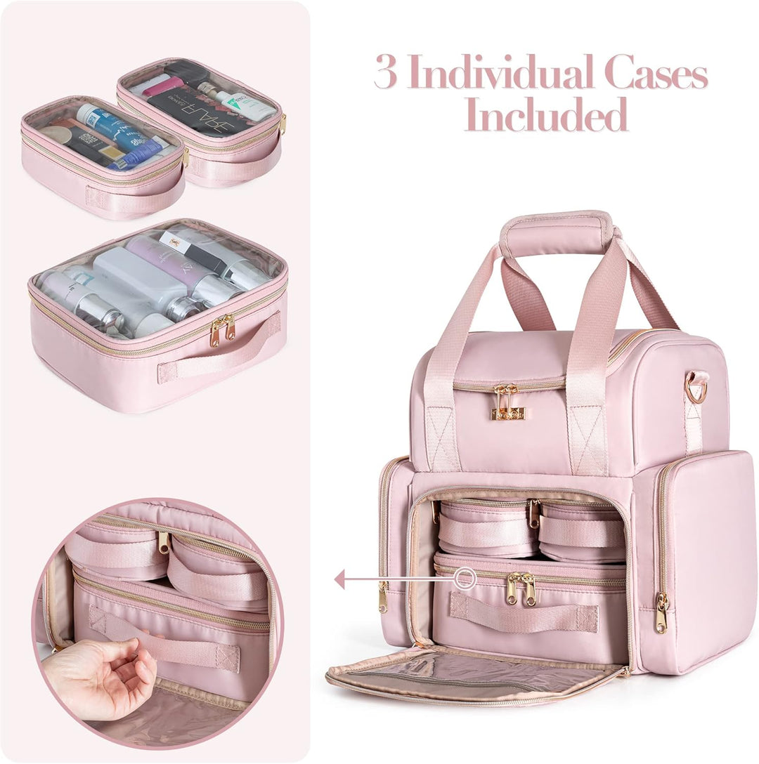 Grosses Makeup Tasche mit 3 Innentaschen, Doppellagiger Kosmetik Organizer mit Tasche für Makeup Bür