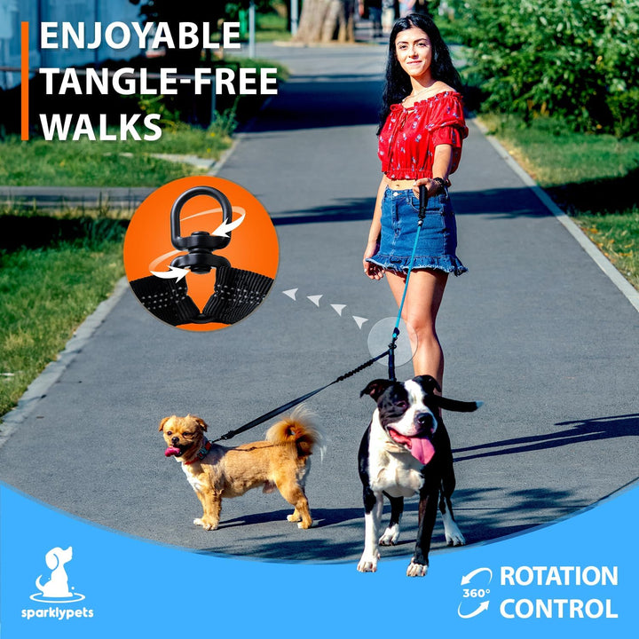 SparklyPets Doppelleine für 2 kleine Hunde – verhedderungsfreies Seil, Bungee-Doppelleine für Zwei k