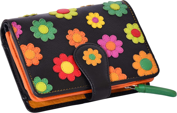 VISCONTI 100% Pur Leder Portemonnaie Damen RFID Schutz Geldbeutel Geldbörse Bifold Mehrfarbig Portmo