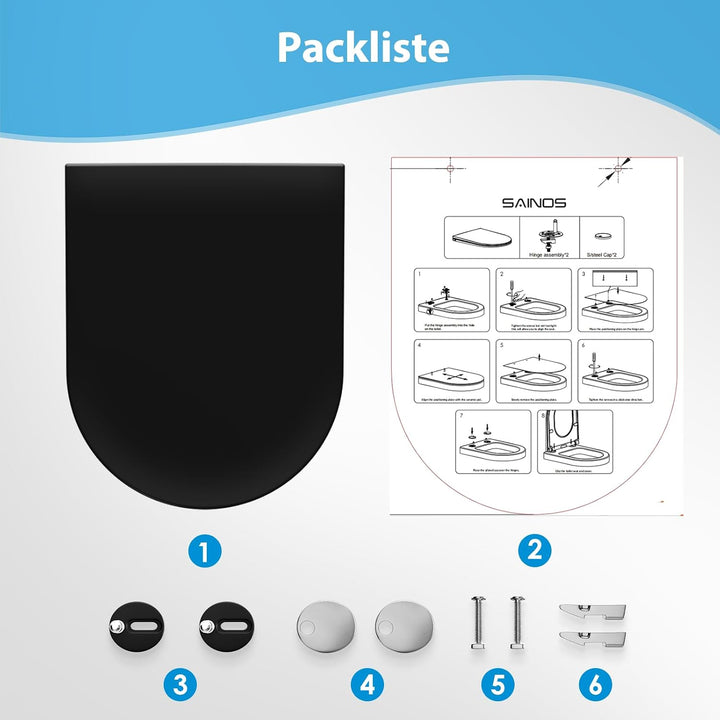 Duroplast-Toilettensitz, D-Förmiger Toilettendeckel Mit Soft-Close-Mechanismus, Edelstahlscharnier,