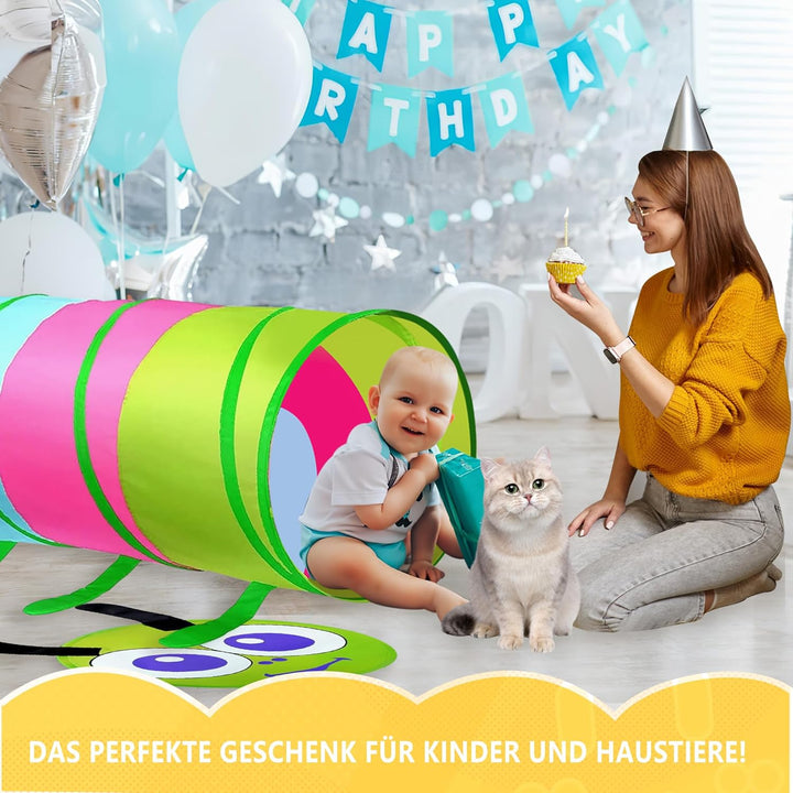 Fantasievoller Spieltunnel für Kinder ab 1 2 3 Jahr,Vielseitiger Krabbeltunnel,auch als Agility Tunn