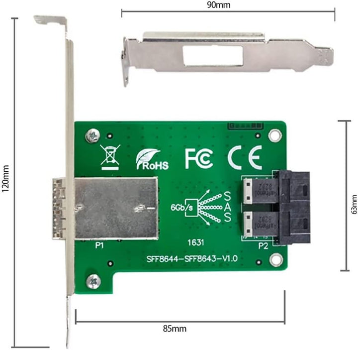 CY Mini SAS HD SFF-8644 auf interne SAS HD SFF-8643 PCBA Buchse Adapter Dual Ports mit Low Profile H