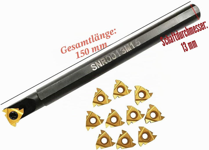 ASZLBYM SNR0013M16 CNC Drehmaschine Innengewinde Drehhalter + 10 Stück 16IR AG60 Hartmetall indexier