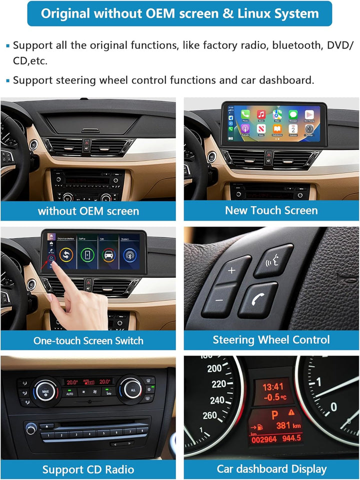 Autoradio 10,25-Zoll-Touchscreen mit kabellosem Carplay und Android Auto für 2009-2015 BMW X1-Serie
