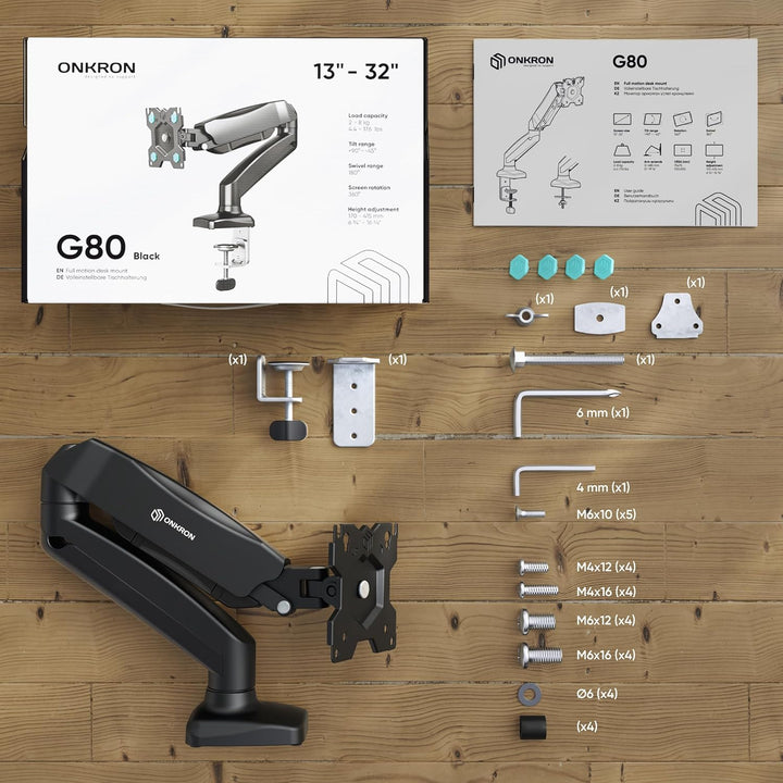 ONKRON G80 Monitor Halterung drehbar, schwenkbar, neigbar für 13-32 Zoll Bildschirme, Displays, VESA
