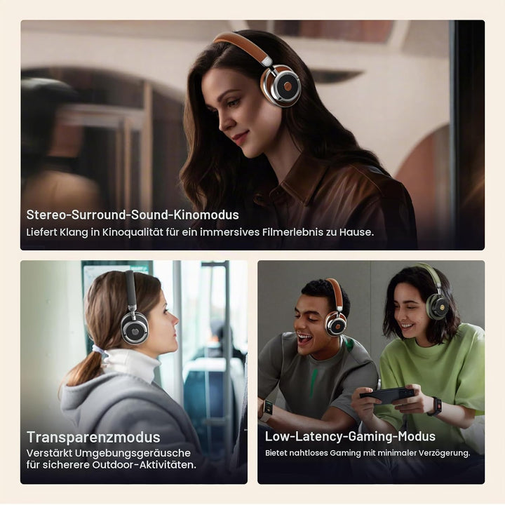 iKF Rona Retro Kopfhörer Bluetooth Mit Adaptive Noise Cancelling, Vintage Kopfhörer Kabellos, Hi-Res