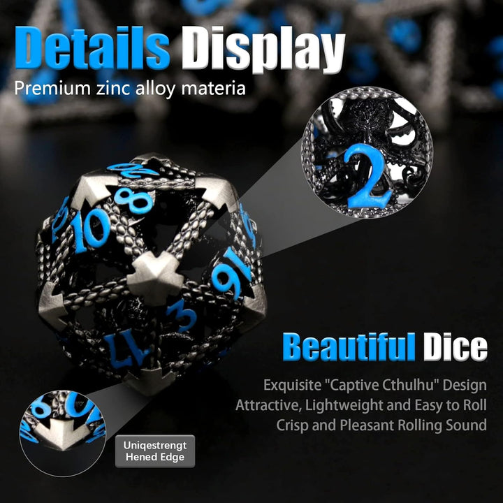 DND Würfelset Rollenspiel, Polyedrische Würfel Set D&amp;D Würfel Set Metall ZHOORQI 7 Stück Der Cthulhu