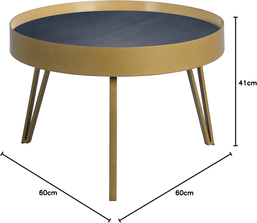 M2 Kollektion Tom 2 Couchtisch/Sofatisch, Metall, schwarz, gold, Durchmesser=60, Höhe=41cm