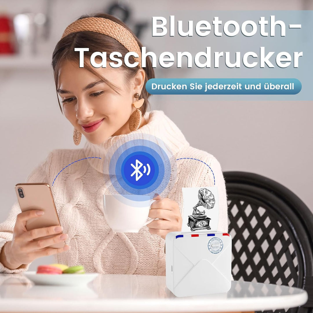 Omezizy Mini Drucker für Smartphone, M02S Mini Sticker Drucker, Bluetooth Thermodrucker, Mini Fotodr