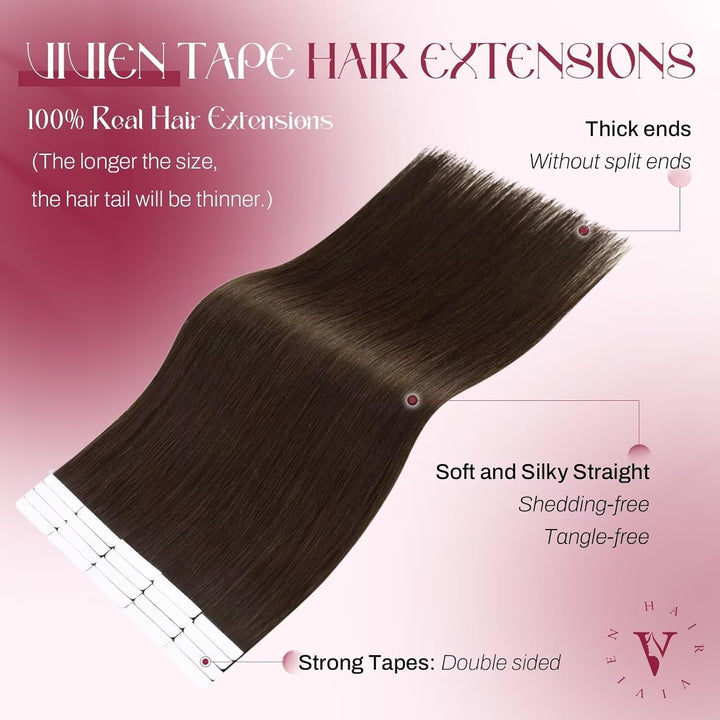 Vivien Mittelbraun Echthaar Extensions Tape in 50cm Invisible Tape in Extensions Echthaar Braun Natü