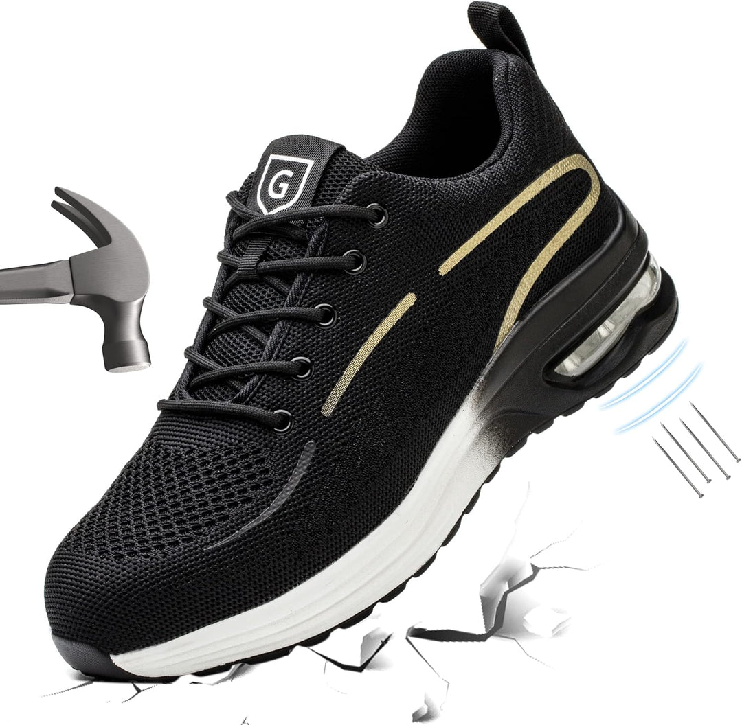 YEKOYIOO Sicherheitsschuhe Herren Damen Arbeitsschuhe mit Stahlkappe Sneaker Schutzschuhe 38 EU Gold