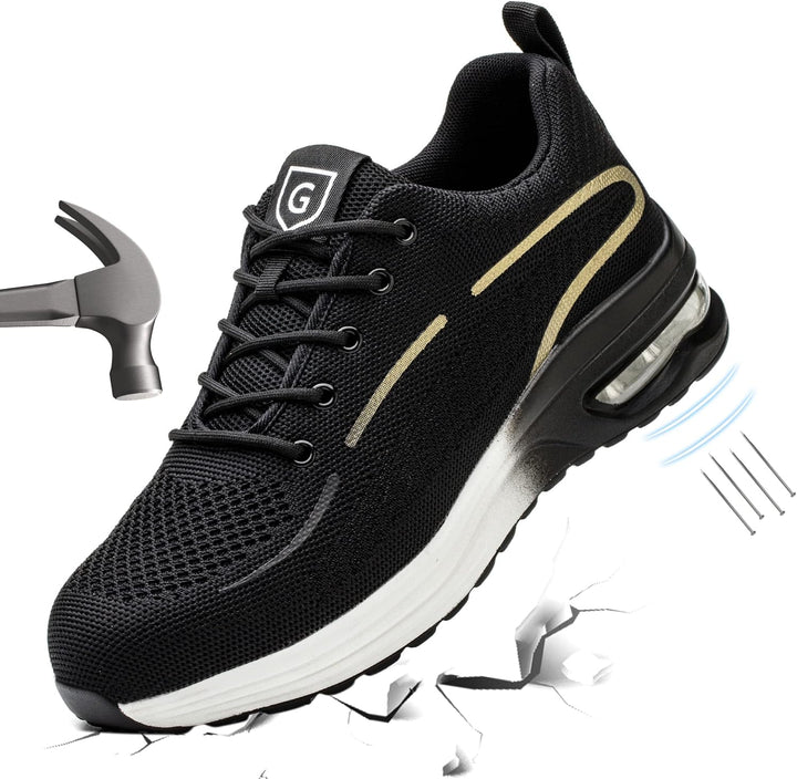 YEKOYIOO Sicherheitsschuhe Herren Damen Arbeitsschuhe mit Stahlkappe Sneaker Schutzschuhe 38 EU Gold