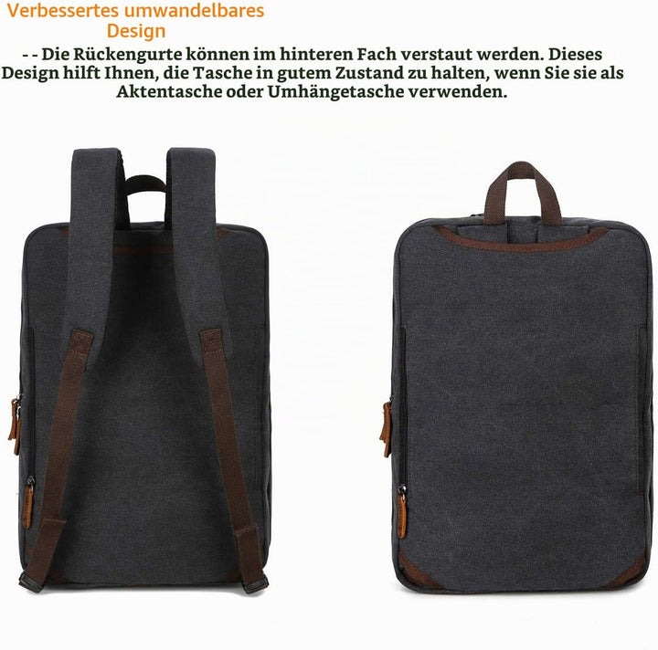 Baosha 3 in 1 Cabrio Leinwand Leder Handtasche Laptop Rucksack Aktentasche Passt 15.6 17.3 Zoll Lapt