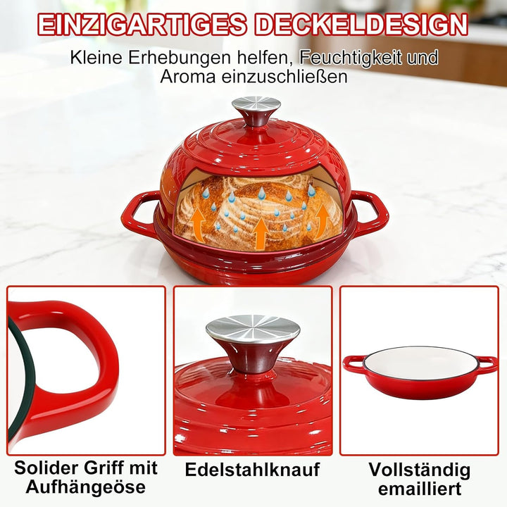 5,7L/26cm Gusseisen Topf Brot Backen mit Deckel und Griffen
