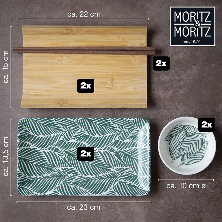 Moritz & Moritz Sushi Geschirr Set für 2 Personen - 10 Teile - Sushi Servierset mit 2x Sushi-Teller,