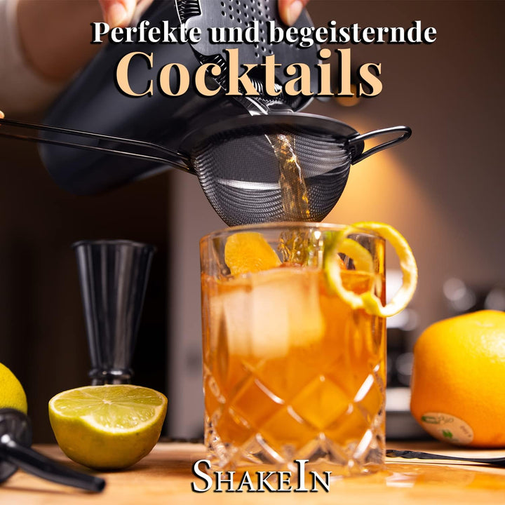 SHAKEIN Cocktail Set 12-teilig | Edles Cocktail Shaker Set in Schwarz | Grosses Cocktail Mix Set | 7