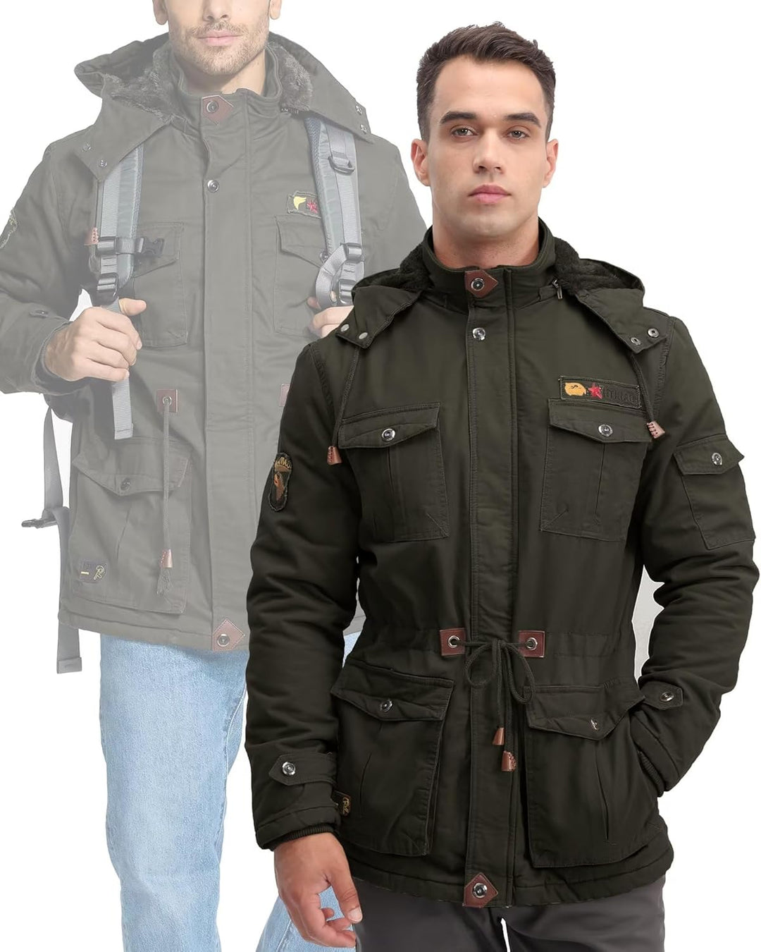 Winterparka Herren Fleece Gefüttert Winterjacke mit Viele Taschen Kapuze Warm Winter Mantel Übergang