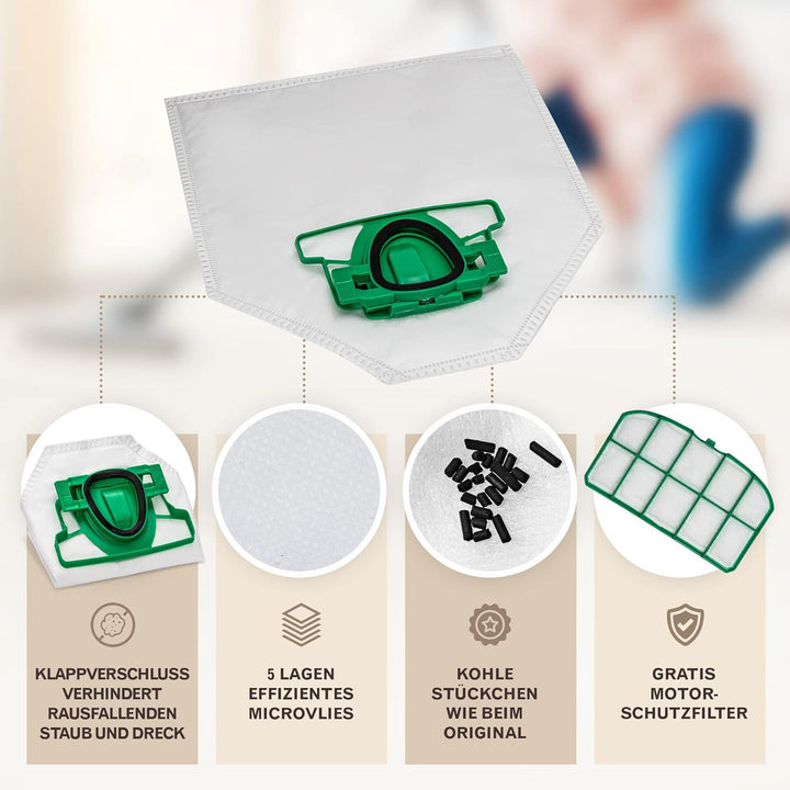 6 Staubsaugerbeutel geeignet für Vorwerk Kobold VK200 FP200 Filtertüten - inklusive Motorschutzfilte