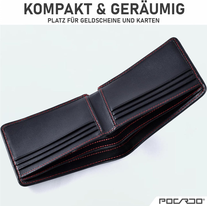 POCARDO Stripe Kompakte Herren Geldbörse aus Leder & Carbon - Exklusives Portemonnaie für Männer - S