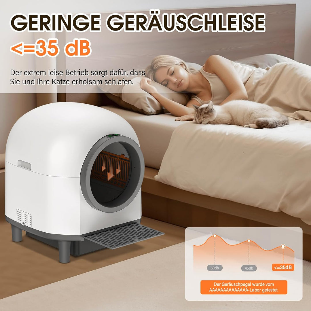 Automatisches Katzenklo 80L, XXL Selbstreinigende Katzentoilette, App-Fernsteuerung mit Mehreren Sic