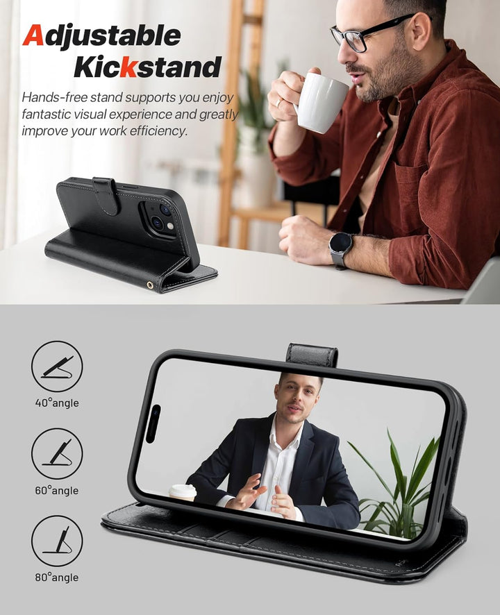 OCASE iPhone 15 Plus Hülle(2in1) Leder Stossfestes Case [Abnehmbare magnetische Hülle] [Kabelloses L