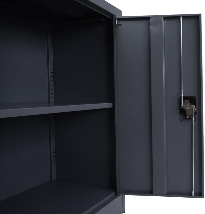 Aktenschrank HWC-O50, Büroschrank Stahlschrank mit Rollen, 2 Türen abschliessbar, Stahl 98x80x40cm -