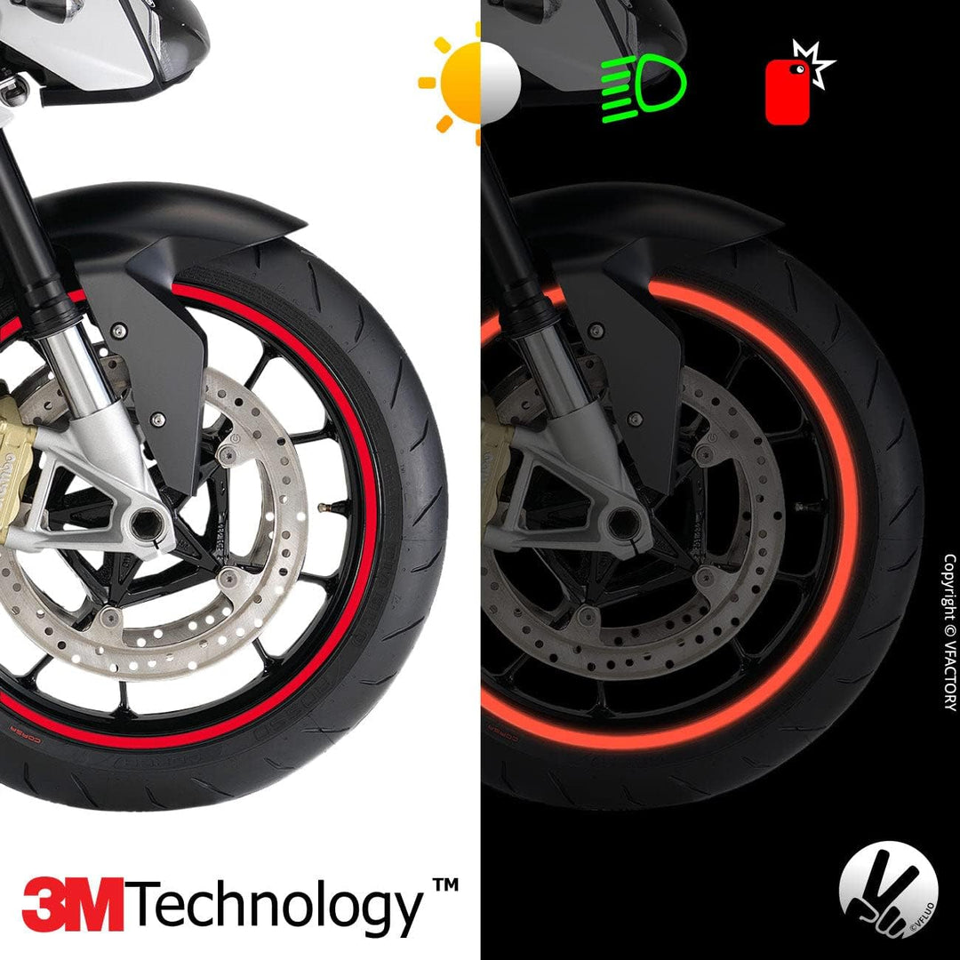 VFLUO - Kit Reflektierende Felgenrandaufkleber Motorrad, Aufkleber für 1 Rad 3M™-Technologie™, 360°-