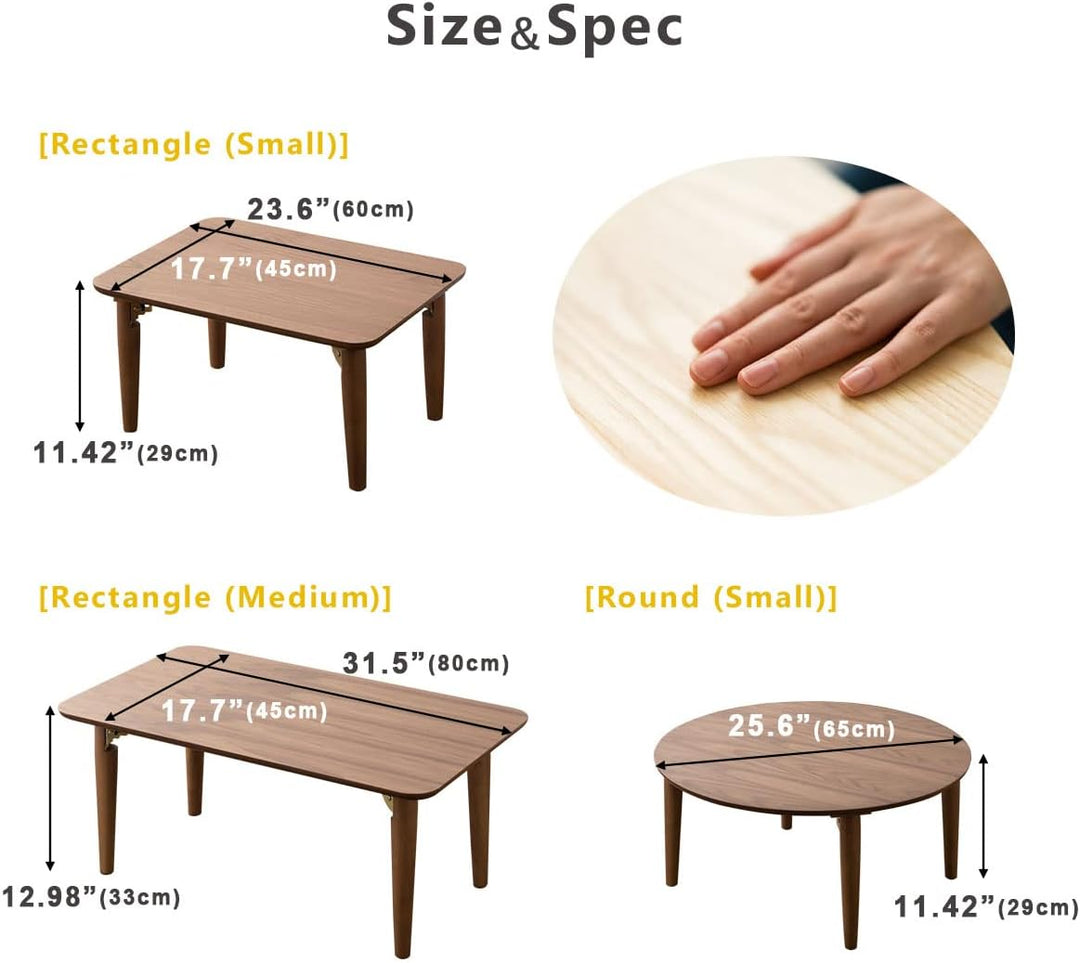 EMOOR Klapptisch Holz, Klein-Rund Naturfarben, Couchtish Tatami Tisch, Klein-Rund Naturfarben