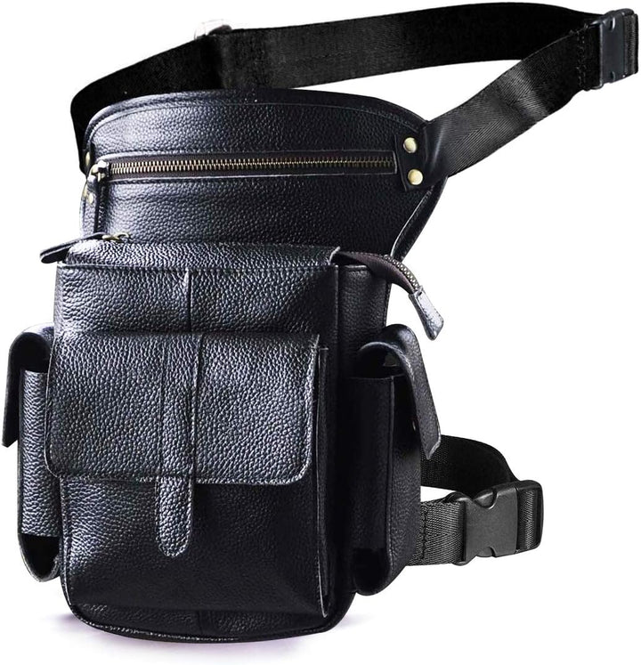 Le'aokuu Herren Echtes Leder Hüfttasche Gürteltasche Bauchtasche Reissverschluss Motorrad Messenger