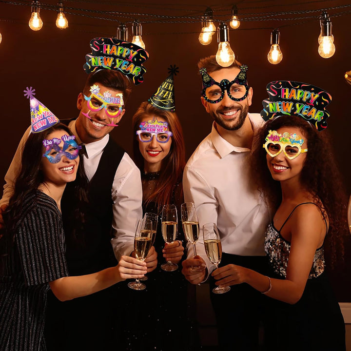 DPKOW Silvester Deko 2026 Party Set Partyhüte Silvester Haarreif Partybrille Silvester Fransenbläser