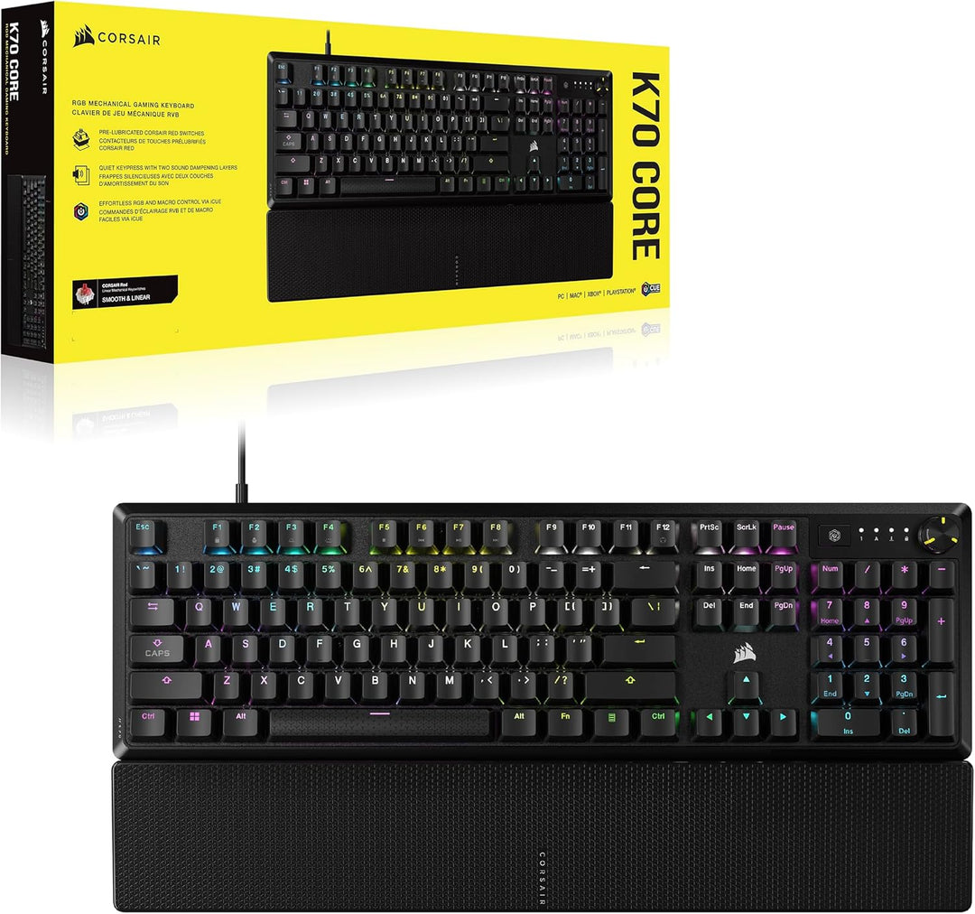 Corsair K70 CORE RGB Mechanische Gaming-Tastatur Mit Handballenauflage - Vorgeschmierte MLX Red Line