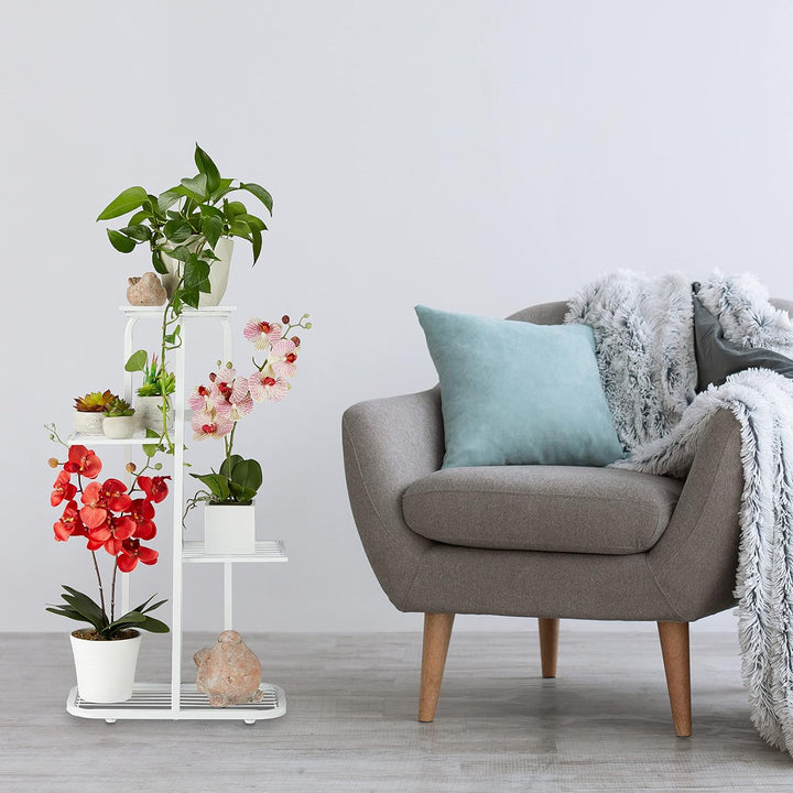 Relaxdays Blumentreppe Metall, 4-stufige Blumenetagere, draussen & drinnen, HBT: 81 x 44 x 24,5 cm,