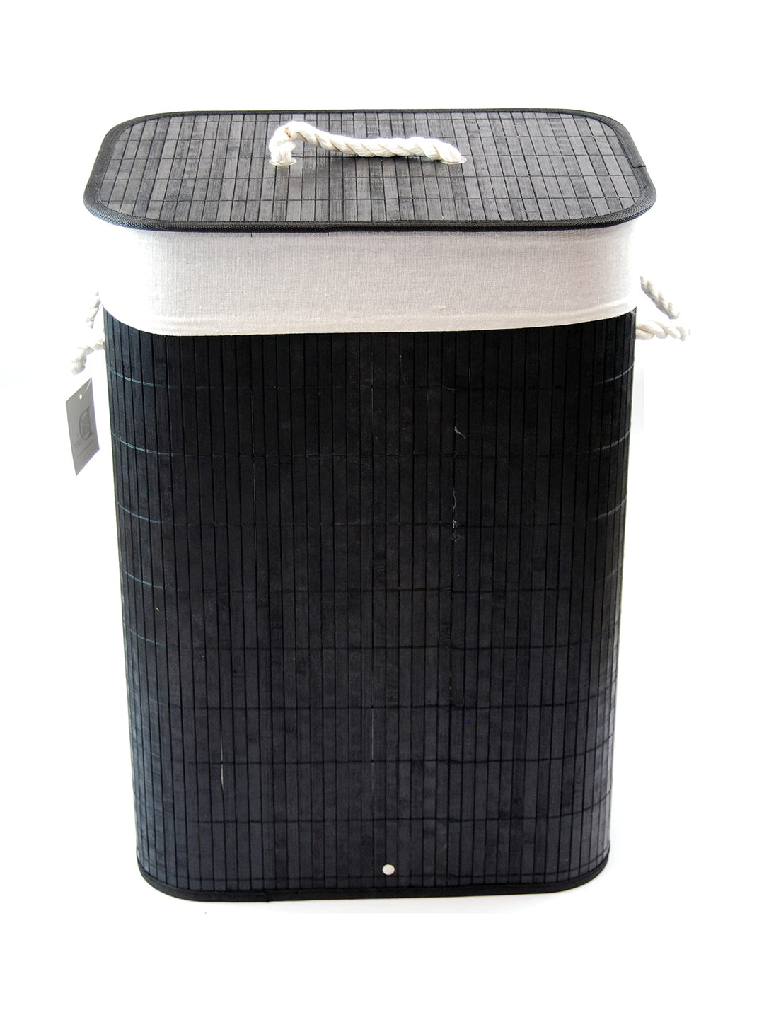 Wäschekorb Wäschetruhe Bambus schwarz faltbar m. Bezug Deckel Hangriff 40x30 H.57cm