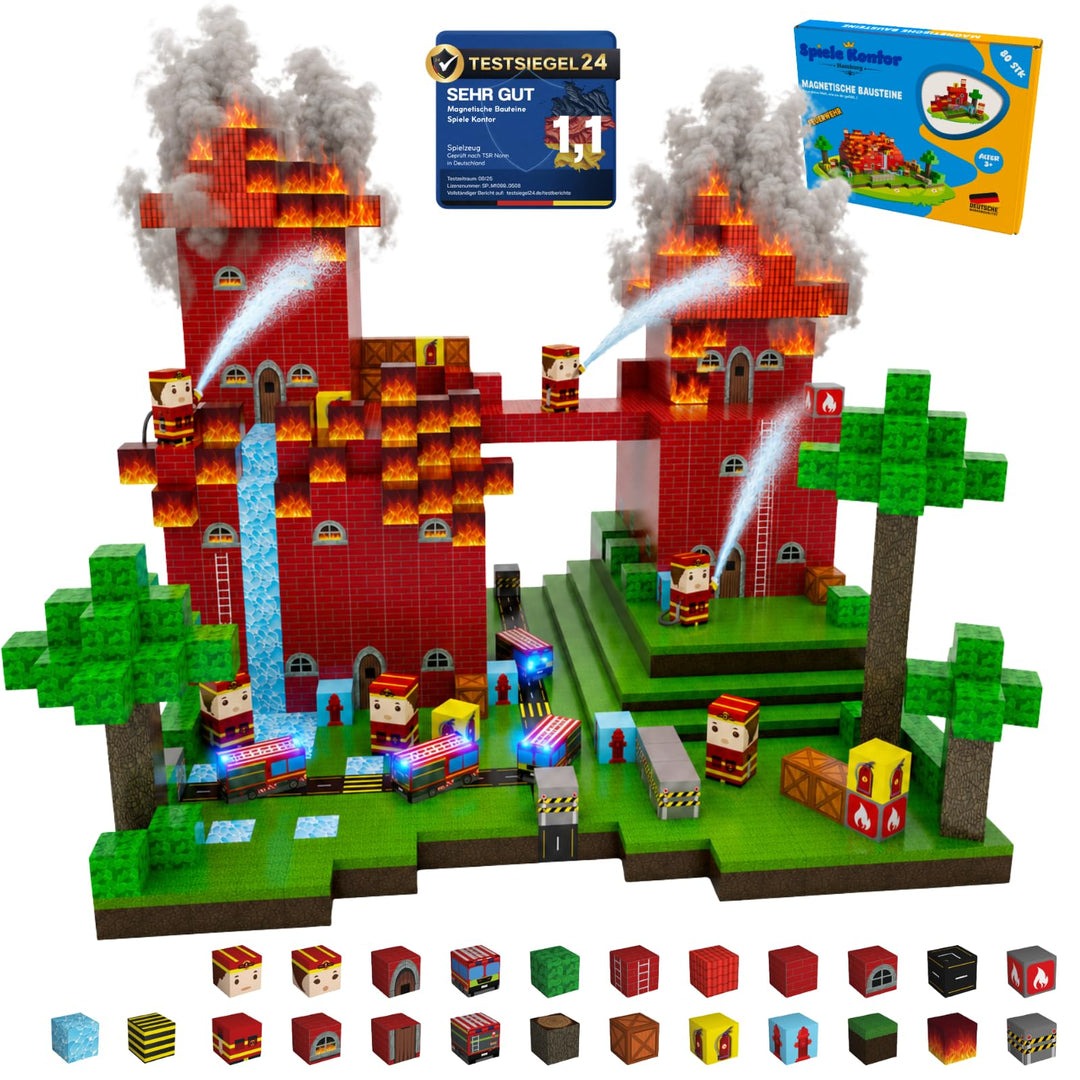 Spiele Kontor Magnetische Bausteine Feuerwehr - 80 Stück Magnetbausteine | Kinderspielzeug für Junge
