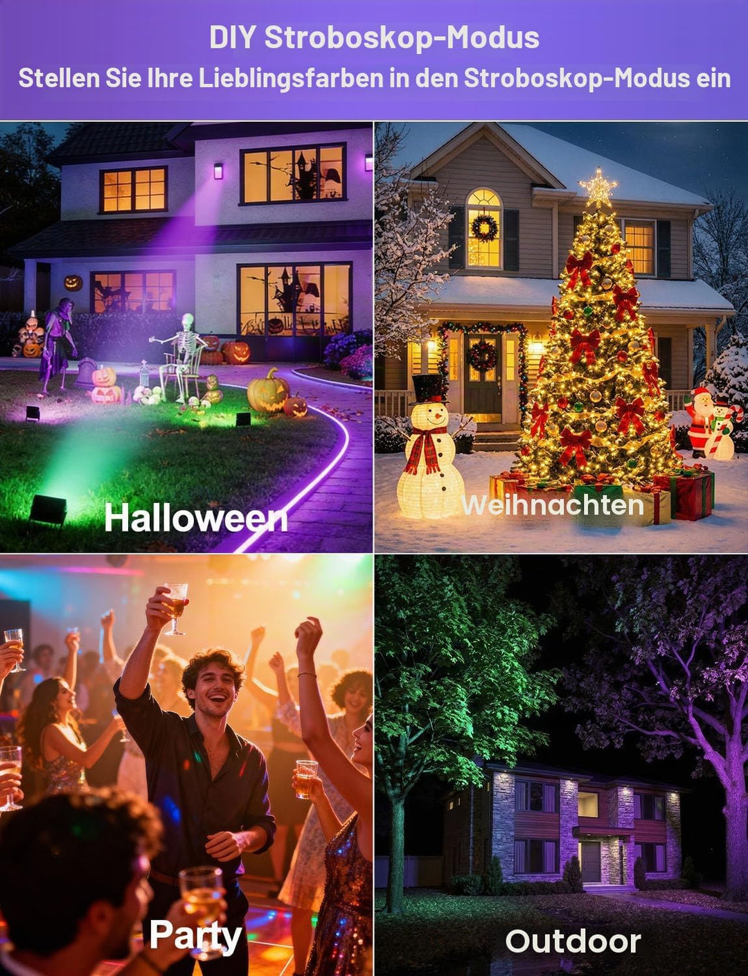 HEKEE Led Strahler Aussen, Farbwechsel, DIY-Blitzmodus, RGB Led Fluter 12 Farben, Timer, Fernbedienu