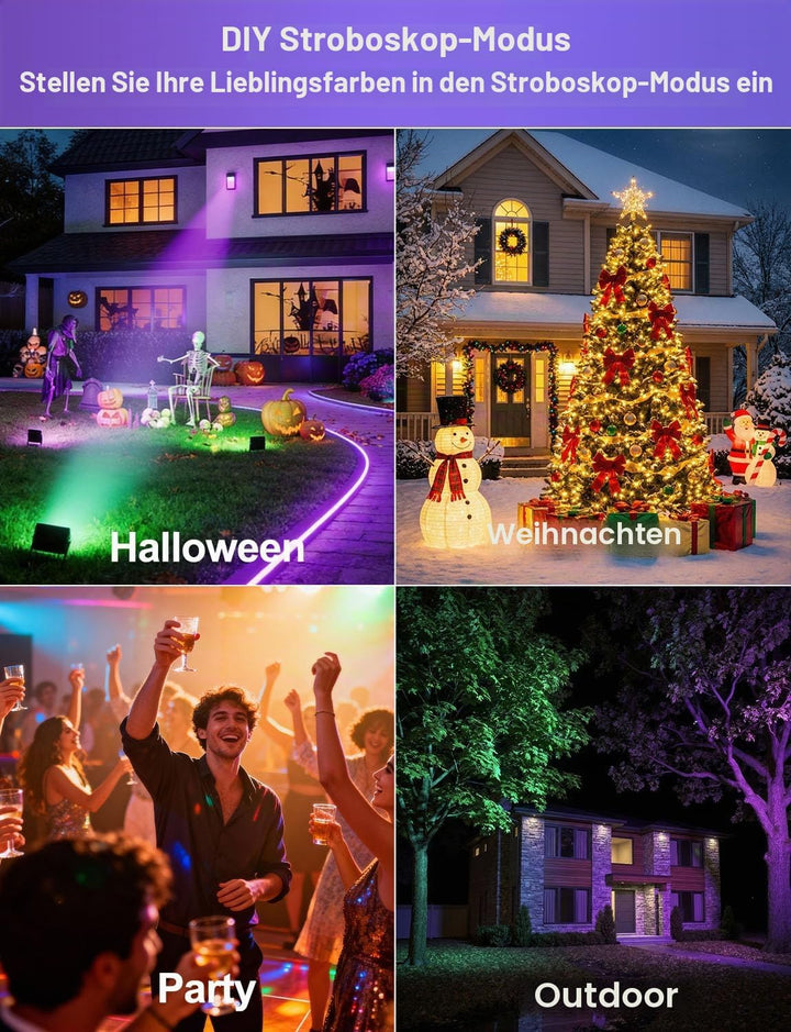 HEKEE Led Strahler Aussen, Farbwechsel, DIY-Blitzmodus, RGB Led Fluter 12 Farben, Timer, Fernbedienu