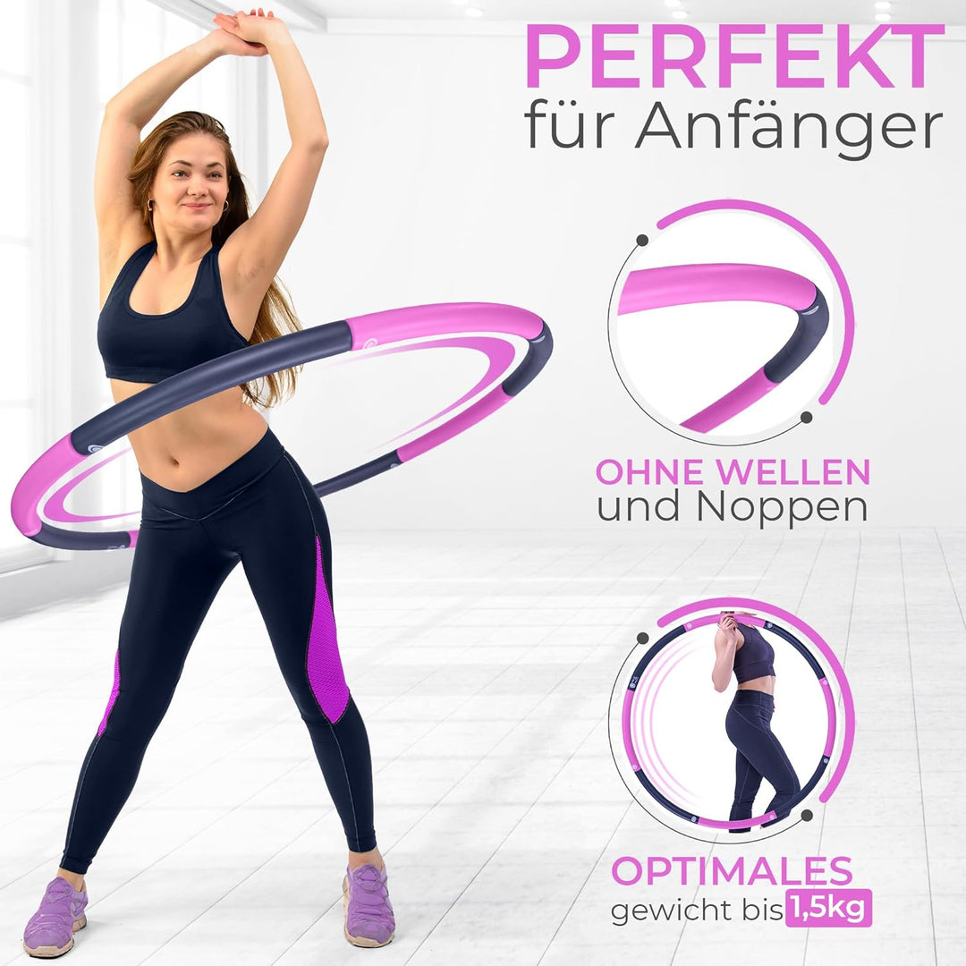 SummerFan Hula Hoop Reifen für Anfänger ohne Wellen und Noppen [1kg bis 1,5kg, 75-100 cm, 6-8 Segmen