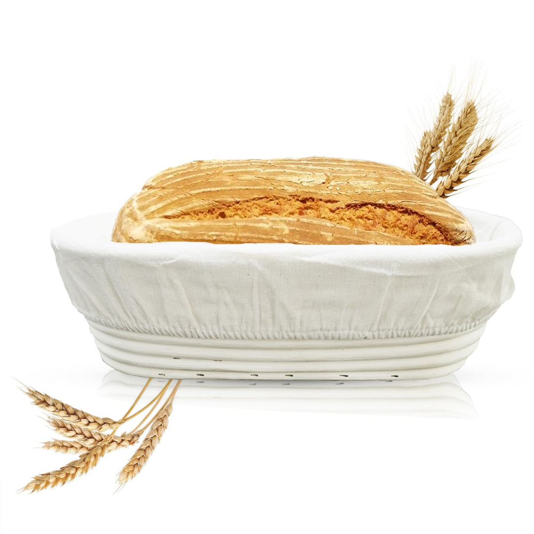 Gärkörbchen Oval 28x14x8 cm aus Natur-Rattan – Brot Gärkorb mit Leineneinsatz, Perfekt zum Gären von