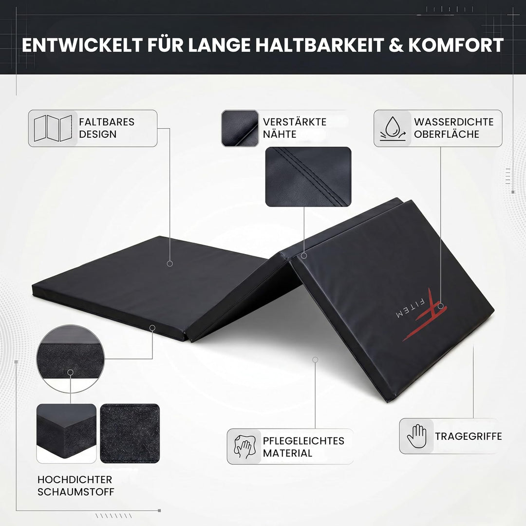 Fitem Fitnessmatten, faltbar, dick, Masse 240 x 120 x 4 cm oder 180 x 60 x 4 cm, mit Transportgriffe
