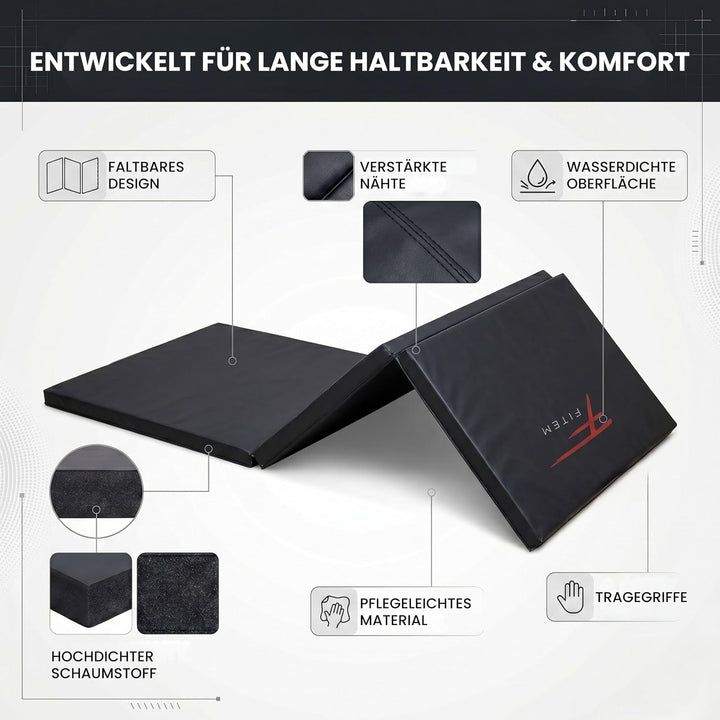 Fitem Fitnessmatten, faltbar, dick, Masse 240 x 120 x 4 cm oder 180 x 60 x 4 cm, mit Transportgriffe