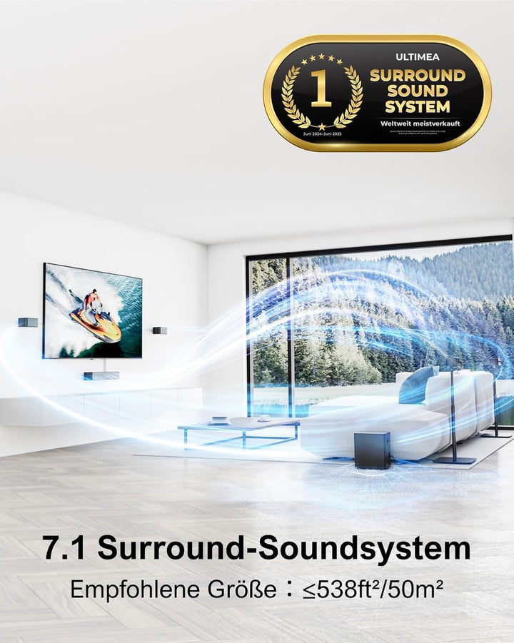 ULTIMEA 7.1 Surround Sound System für TV mit Dolby Atmos, App Steuerung, 4 kabelgebundene Surround-L