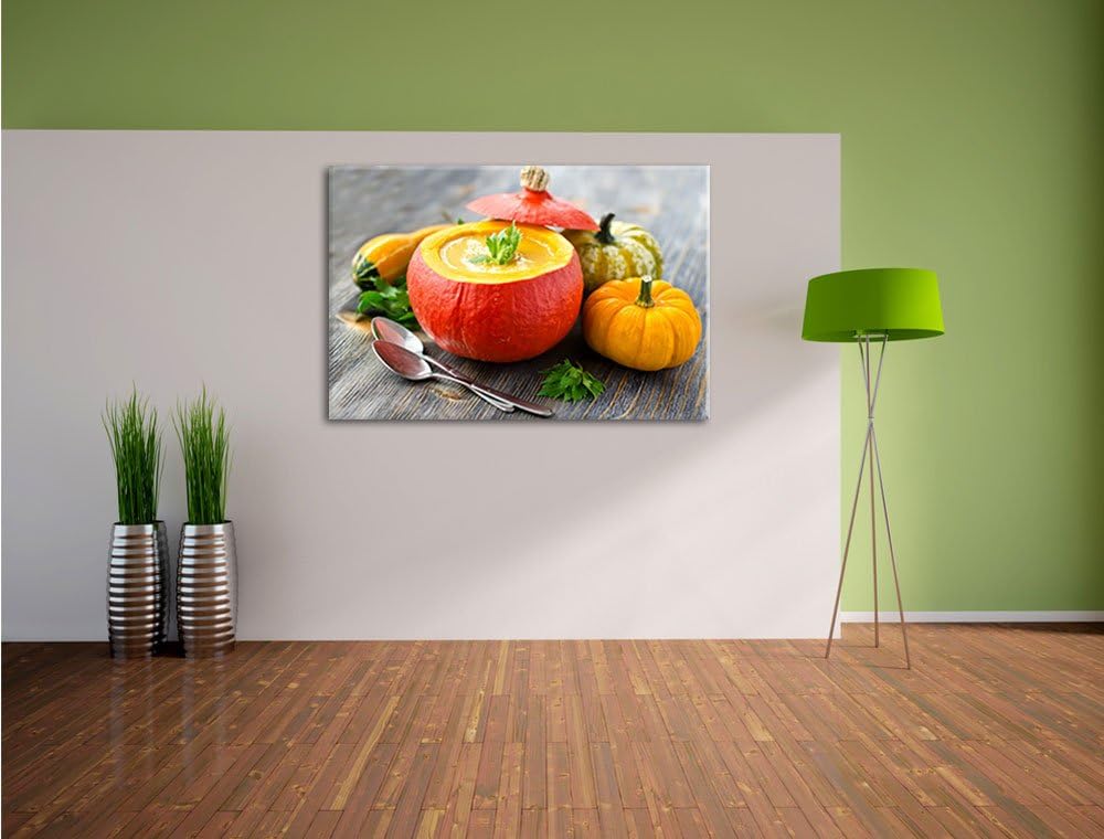 Leckere Kürbissuppe in Kürbis Format: 100x70 auf Leinwand, XXL riesige Bilder fertig gerahmt mit Kei
