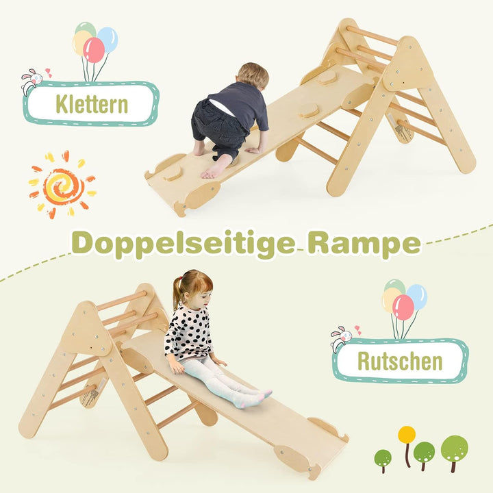COSTWAY Kletterdreieck mit Rutsche, Kletterbogen, inkl. doppelseitige Rampe, zum Klettern, Rutschen