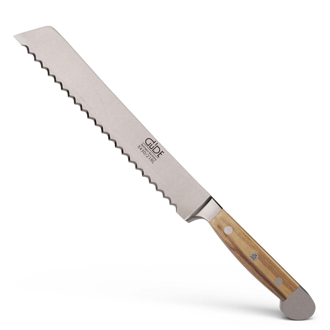 GÜDE Solingen - Brotmesser Links und Rechtshänder geschmiedet, 21 cm, Olivenholz, ALPHA OLIVE, Doppe