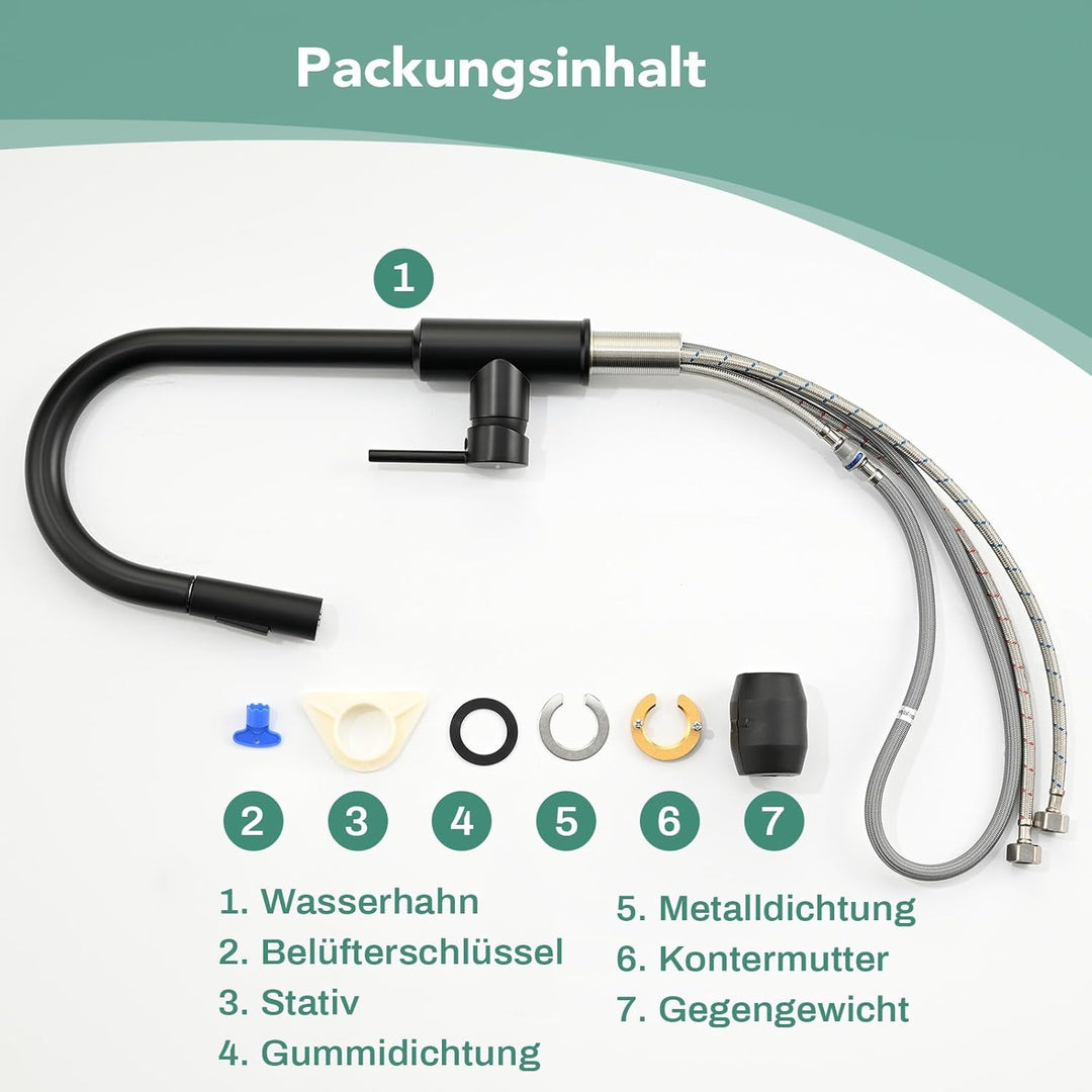 Wasserhahn Küche Küchenarmatur mit ausziehbarer Brause Spültischarmatur, ausziehbarer Wasserhahn, 36