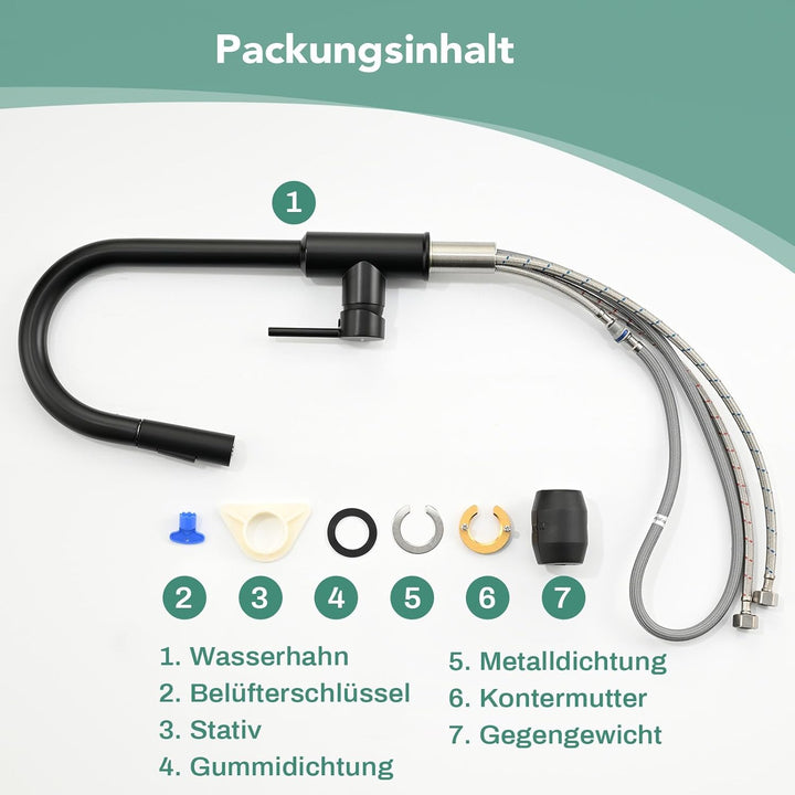 Wasserhahn Küche Küchenarmatur mit ausziehbarer Brause Spültischarmatur, ausziehbarer Wasserhahn, 36