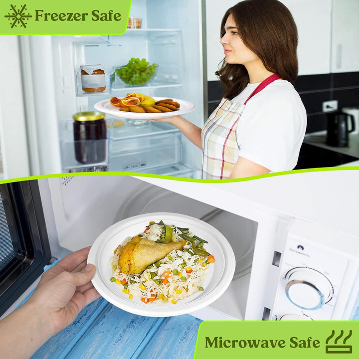 GREENESAGE Einwegteller 150 Stück Pappteller 26CM Weiss Rund Einweggeschirr Gross Einmalteller Zucke