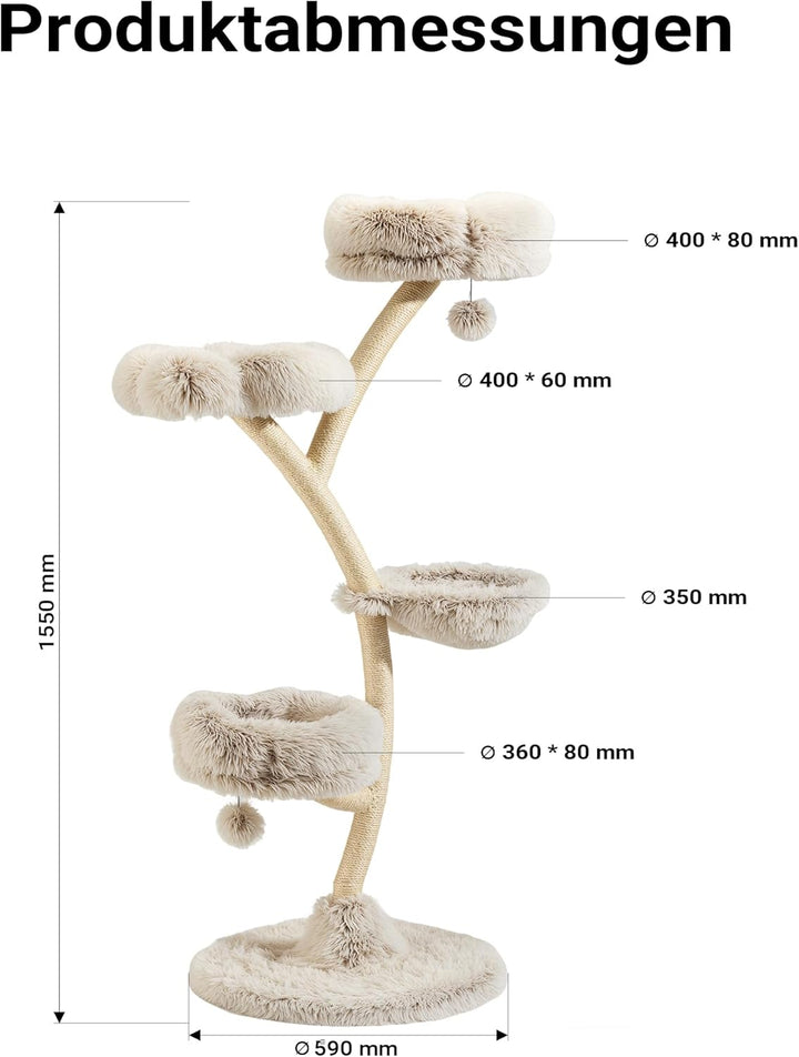 Fudajo Designer Kratzbaum 59 x 59 x 155 cm, Katzenkratzbaum mit Plüsch und Sisal, Kletterbaum für Ka