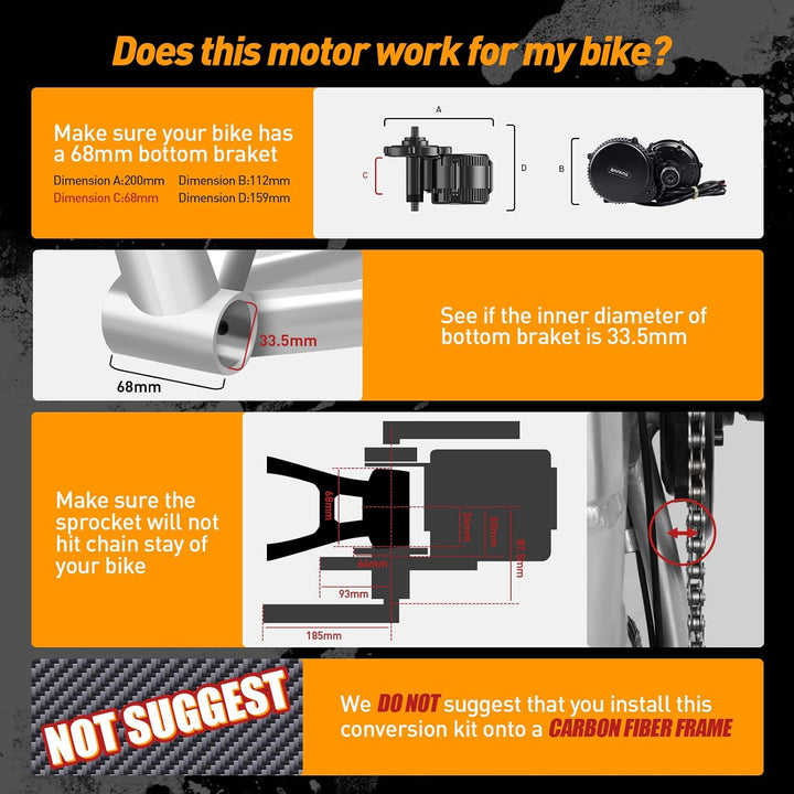 BAFANG Mittelmotor 250W/350W/500W/750W/1000W mit 13/15/20/22,4 Ah Akku, eBike Umrüstsatz with eBike