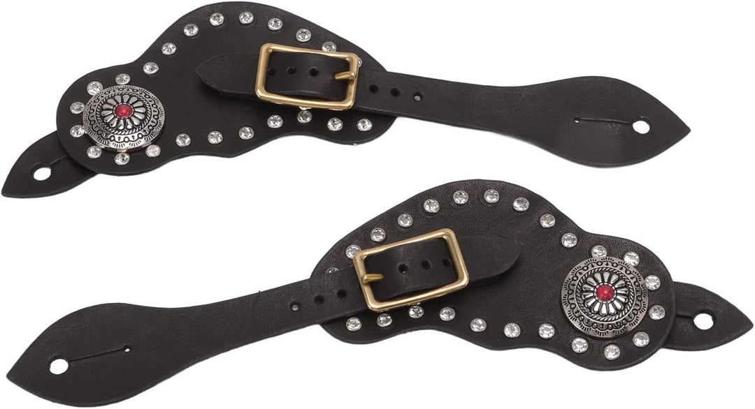 Tonysa 1 Paar Schwarzer Sporenriemen, Reitschutzausrüstung Im Vintage Stil, Verstellbare Länge